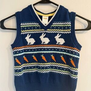 Gymboree Blue Knit Vest with Bunny and Carrot Design 3T